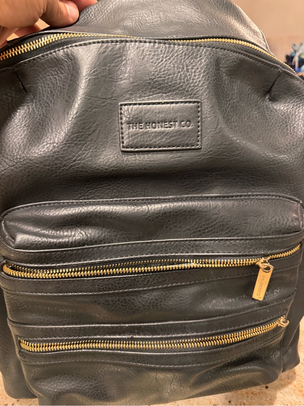 The Honest Co. Womens Black Leather diaper bag  with Gold Hardware